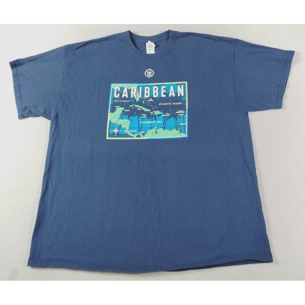 Gildan Shirt Mens 2XL Blue Caribbean Map Cruise Graphic Tee Travel Souvenir